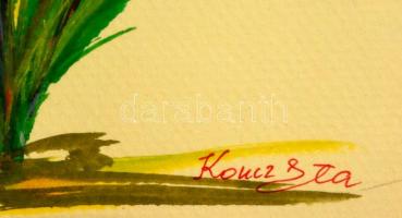 Koncz Eta (?-2016): Virág. Vegyes technika, papír, jelzett, üvegezett keretben, 28×15 cm