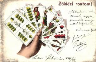 1899 Zölddel rontom! Magyar kártyás képeslap. Ferenczi B. kiadása / Hungarian cards, litho (Rb)