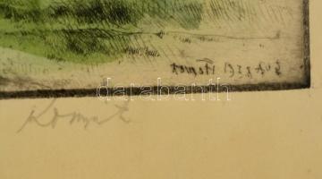 Komjáti-Wanyerka Gyula (1894-1958): Tájkép. Színezett rézkarc, papír, jelzett, üvegezett keretben, 2...