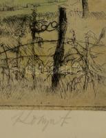 Komjáti-Wanyerka Gyula (1894-1958): Falusi ház. Színezett rézkarc, papír, jelzett, üvegezett keretbe...