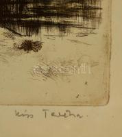 Kiss Terézia (1928-): Horgászok. Rézkarc, papír, jelzett, üvegezett keretben, 29×38cm