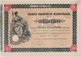 Budapest 1926. "Belvárosi Takarékpénztár Részvénytársaság" öt részvénye egyben 250P-ről (2...