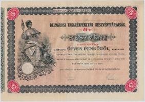 Budapest 1926. "Belvárosi Takarékpénztár Részvénytársaság" öt részvénye egyben 250P-ről (2...