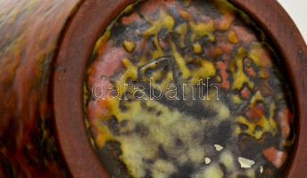 Tófej retró mázas kerámia váza, jelzett (R), hibátlan, m:28 cm