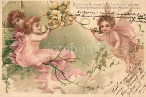 1901 Angels. Art Nouveau litho greeting card