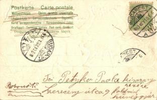 Hit, Remény, Szeretet / Angels greeting card. Emb. floral litho (EK)