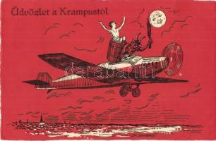 Üdvözlet a Krampusztól! / Krampus on airplane with lady. Emb. (EK)