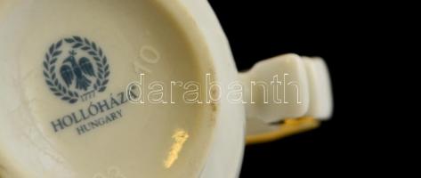 Hollóházi porcelán virágmintás csésze + alj, matricás, hibátlan, jelzett