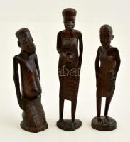 Faragott afrikai fa bennszülött figurák, összesen: 3 db, m:16-19 cm