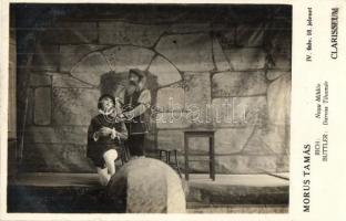 8 db régi képeslap fotólapon a Morus Tamás című darab jeleneteiről, színészek neveivel / 8 pre-1945 ...