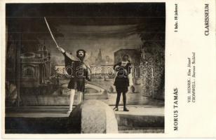 8 db régi képeslap fotólapon a Morus Tamás című darab jeleneteiről, színészek neveivel / 8 pre-1945 ...