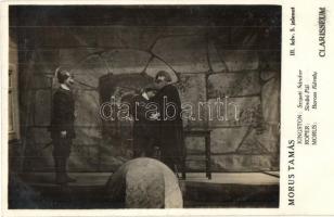 8 db régi képeslap fotólapon a Morus Tamás című darab jeleneteiről, színészek neveivel / 8 pre-1945 ...
