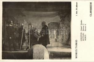 8 db régi képeslap fotólapon a Morus Tamás című darab jeleneteiről, színészek neveivel / 8 pre-1945 ...