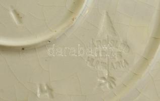 Városlődi virág mintás tál, apró máz hibákkal, jelzett, d:24,5 cm