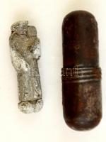 Páduai Szent Antal mini faragott kő figura, fém tokban, m:2,5 cm