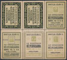 1921 Országos bélyegvásár levélzáró hatostömb, zöld