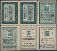 1921 Országos bélyegvásár levélzáró hatostömb, kékeszöld