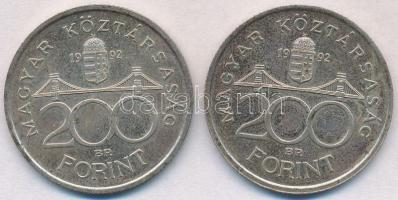 1992. 200Ft Ag "MNB" (2x) T:2 patina