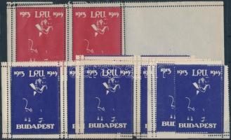 1914 8 db bélyeg az I.P.U. levélzáró kisívből (elfogazások, kettős fogazás)