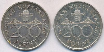1992. 200Ft Ag "MNB" (2x) T:2 patina