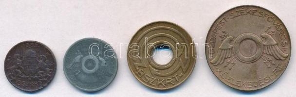 1933. "BSZKRT / Kis szakaszjegy" Cu zseton + ~1930-1940. 1Ft + 5Ft + 50Ft bárcák T:2,2- ph