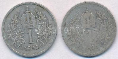 Ausztria 1893-1894. 1K Ag "Ferenc József" (2xklf) T:2-,3 patina
Austria 1893-1894. 1 Coro...