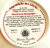 Weimar porcelán falitányér, 3 db, limitált gyűjtői sorozat, matricás, jelzett, hibátlan, d: 19,5 cm