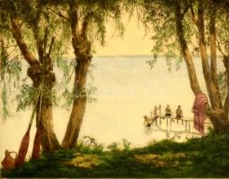 Csáki-Maronyák József (1910-2002): Nyár, színezett rézkarc, papír, jelzett, üvegezett fa keretben, 29×38 cm