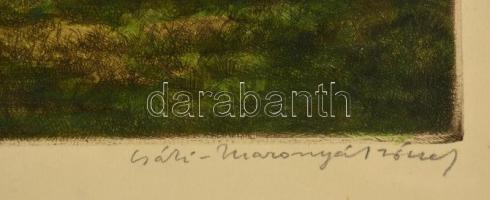 Csáki-Maronyák József (1910-2002): Nyár, színezett rézkarc, papír, jelzett, üvegezett fa keretben, 2...