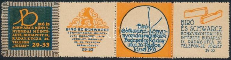 1910 Bíró és Schwarcz levélzáró 4 klf levélzáró 4-es csíkban