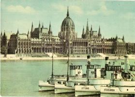 Budapest V. Országház - 3 db modern képeslap gőzhajókkal (Úttörő, Ifjúgárda, Szabadság)