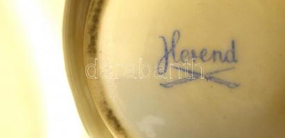Herendi virágmintás fedeles kétfülű csésze, kézzel festett, jelzett, hibátlan, m: 10 cm