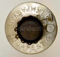 Budapest Lámpagyár márkájú petróleum lámpa, bura nélkül, kis horpadással, m: 28 cm
