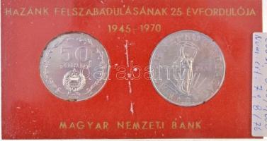 1970. 50Ft Ag + 100Ft Ag Felszabadulás pár, eredeti MNB plasztiktokban (piros) T:BU ragasztás a tokon