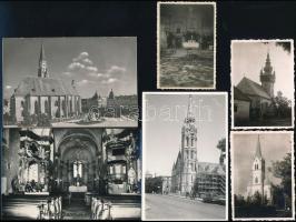 cca 1940-1960 Templomok, 6 db fotó ill. fotólap, egy részük hátulján feliratozva, különböző méretben