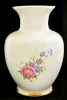 Hollóházi porcelán virágmintás váza, matricás, hibátlan, jelzett, m: 18 cm