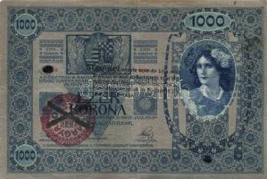 1902. 1000K andráskereszttel a piros "Magyarország" körbélyegzőn + német szöveg jobboldalon "Stempel wurde..." festékfoltokkal T:II/III