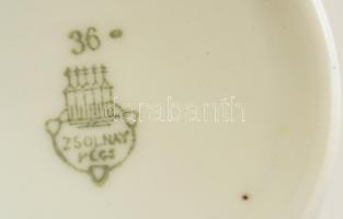 Zsolnay dekoratív mokkás csésze és alj, kopott aranyozás, jelzett
