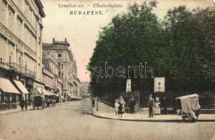 Budapest V. Erzsébet tér, park, bútor üzlet, Magyar Általános Kőszénbánya Rt. épülete (kopott sarkak / worn corners)