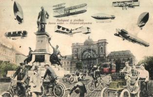Budapest VII. Központi (Keleti) pályaudvar a jövőben, Baross szobor. montázslap / In the future montage postcard (EK)