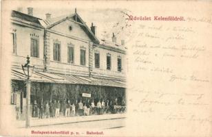 1900 Budapest XI. Kelenföld vasútállomás, vasutasok, Siófok tábla (EK)