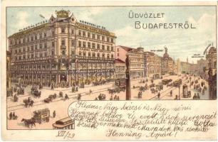 1899 Budapest VII. Kerepesi út 78. (Rákóczi út) Párisi Nagy Áruház reklámlapja, villamos, Nagy körút, Keleti pályaudvar, Népszínház. Kosmos litho (EK)