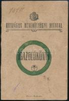 1921 Országos Menekültügyi Hivatal Igazolókönyv, szombathelyi kirendeltség, selmecbányai bányatanácsos nevére kiállítva, 11x7cm