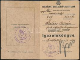1921 Országos Menekültügyi Hivatal Igazolókönyv, szombathelyi kirendeltség, selmecbányai bányatanács...