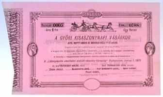 Budapest 1878. Lótenyésztés emelésére részvény-társaság - A győri kisasszonynapi vásárkor sorsjegy 1Ft értékben, szárazpecséttel T:III