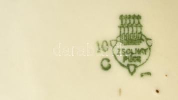 Zsolnay mitológiai jelenetes  mokkás csésze és alj, jelzett, kopott, d: 8 és 15 cm