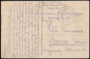 1917 Field postcard "K.u.k. Reserve-Telegraphen Betriebs-Abteilung No.20" + "FP 410", 1917 Tábori posta képeslap "K.u.k. Reserve-Telegraphen Betriebs-Abteilung No.20" + "FP 410"