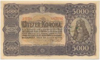 1923. 5000K Magyar Pénzjegynyomda Rt. Budapest T:II-,III fo.