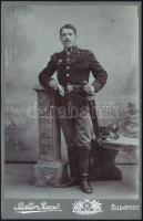 cca 1914 Basovszki Imre 14. honvéd gyalogezred katonája, keményhátú fotó, Beller Rezső Bp., 16x10 cm