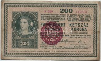 1918. 200K "hullámos" hamis, piros "Magyarország" körbélyegzővel T:II